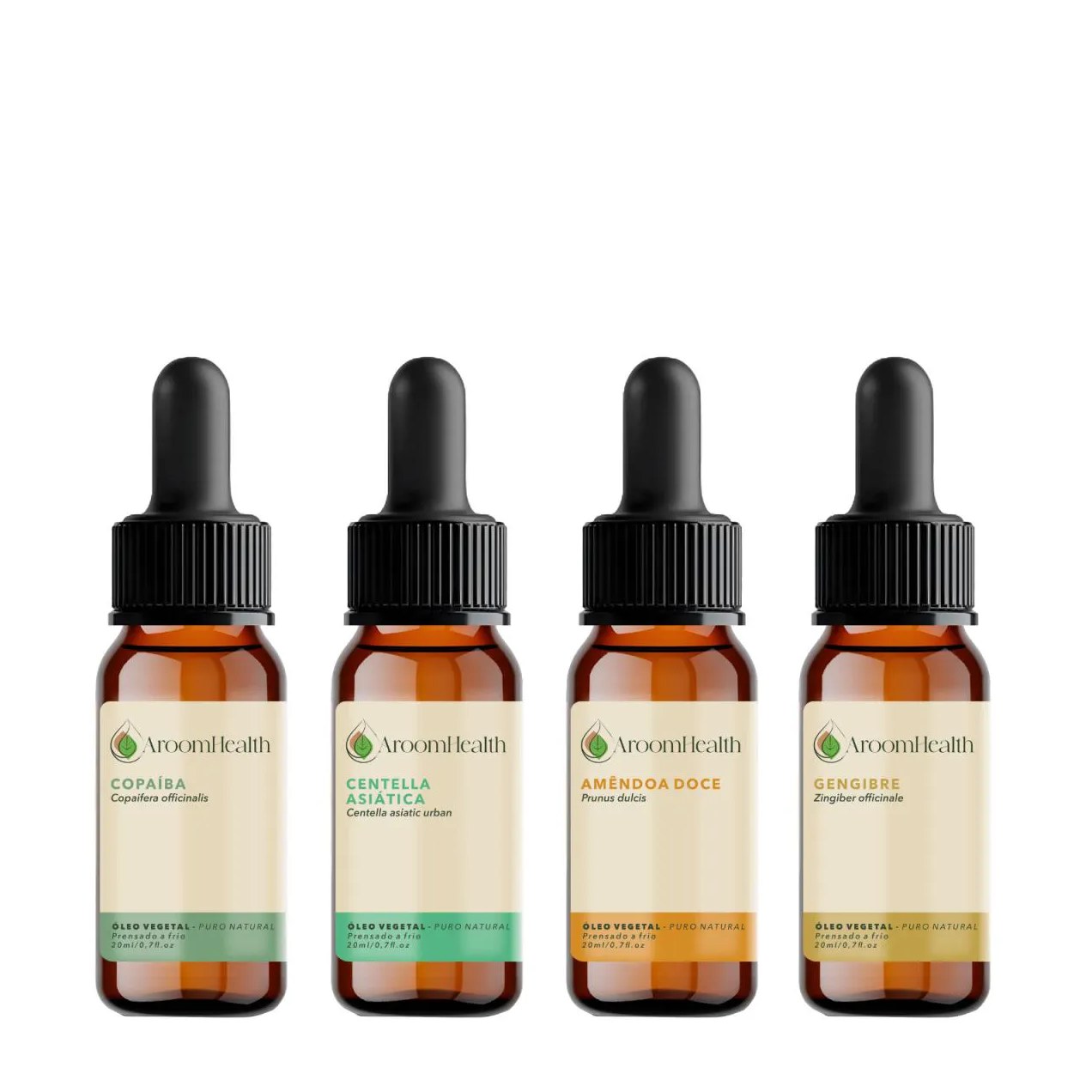 Kit de Óleos Vegetais – Copaíba, Centella Asiática, Amêndoas Doce e Gengibre – 20 Ml Cada