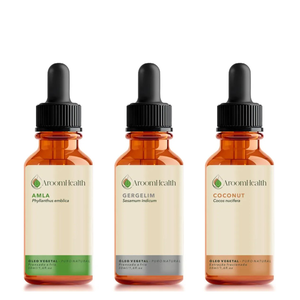 Kit de Óleos Vegetais Puro Natural – Amla, Gergelim e Coconut – 30 Ml Cada
