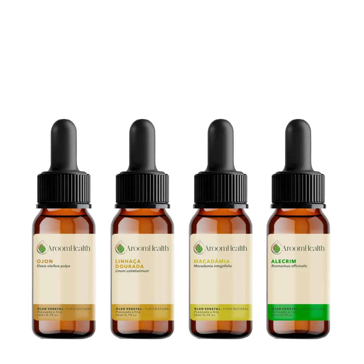 Kit de Óleos Vegetais – Ojon Polpa, Linhaça Dourada, Macadâmia e Alecrim – 20 Ml Cada