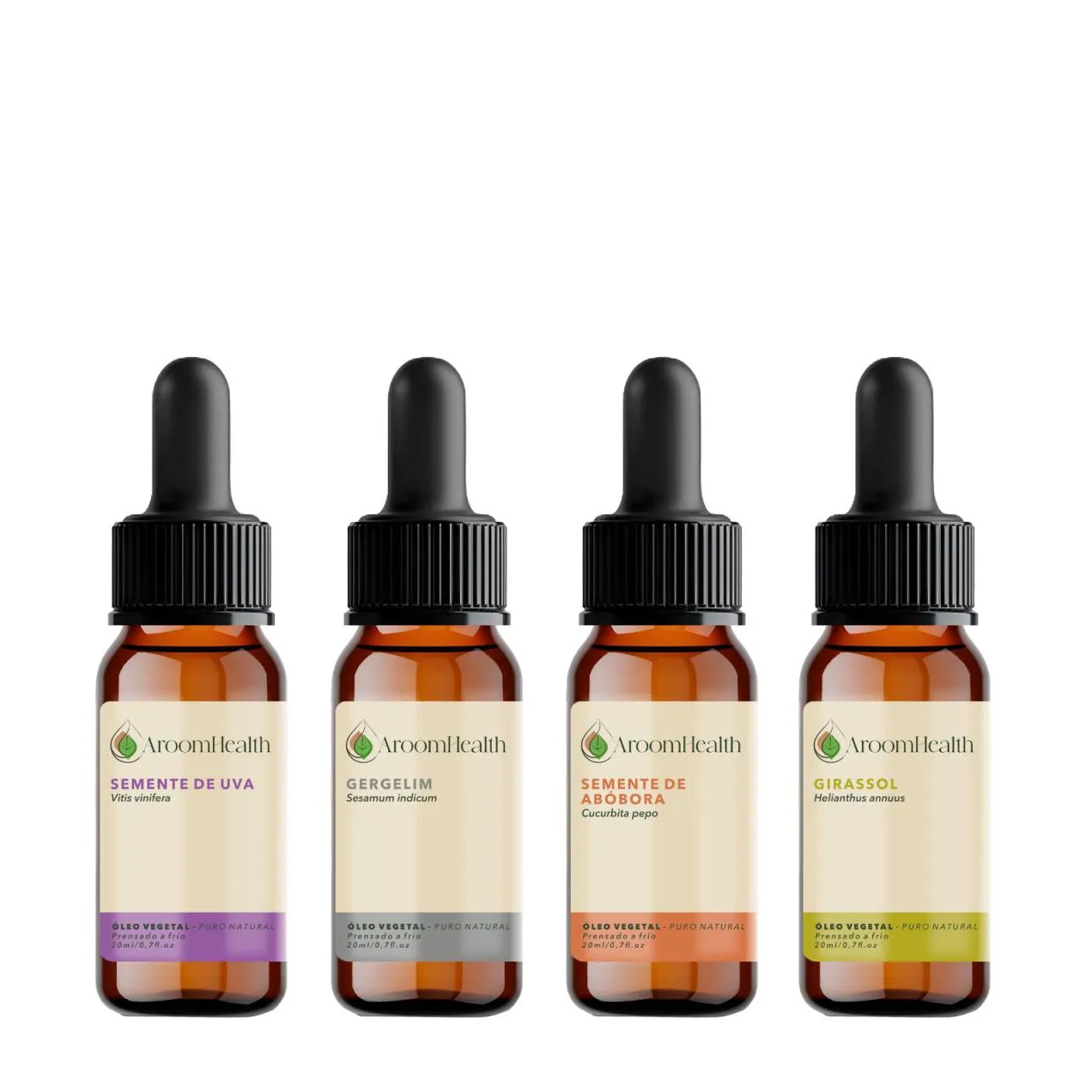 Kit de Óleos Vegetais – Semente de Abóbora, Semente de Uva, Gergelim e Girassol – 20 Ml Cada