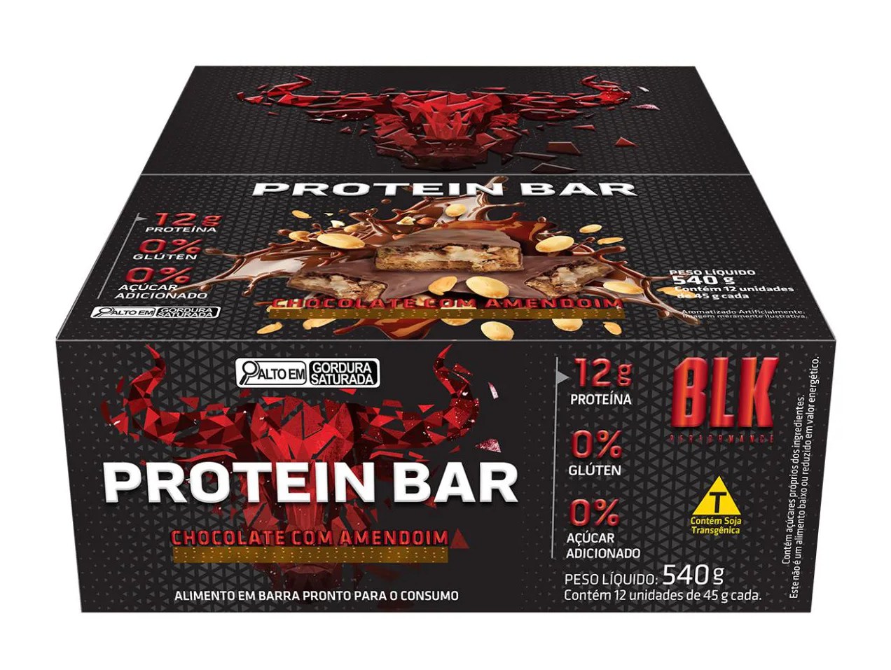 Protein Bar Blk - Barra de Proteína 12 Unidades # Original # Sabor Chocolate com Amendoim
