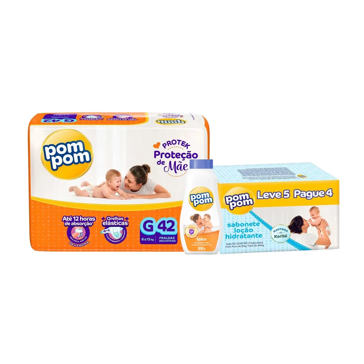 Kit Chá de Bebê Pom Pom Fralda G com Talco e Sabonete