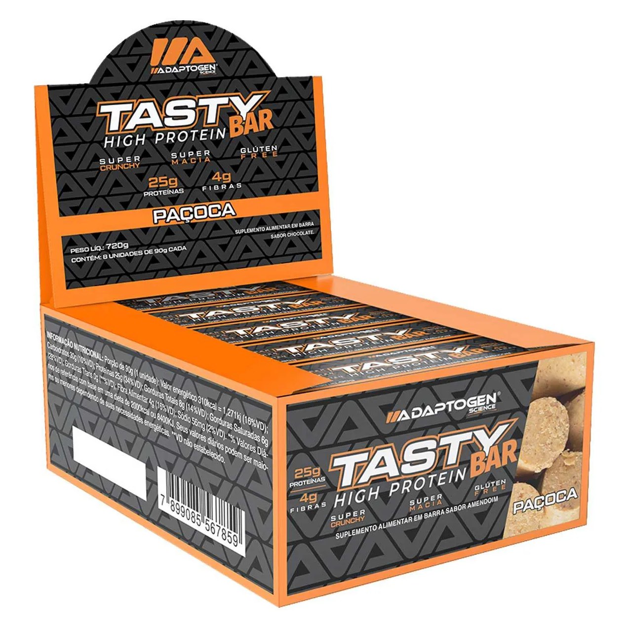 Tasty Bar Barra de Proteina 90G 8 Unidades Adaptogen Paçoca