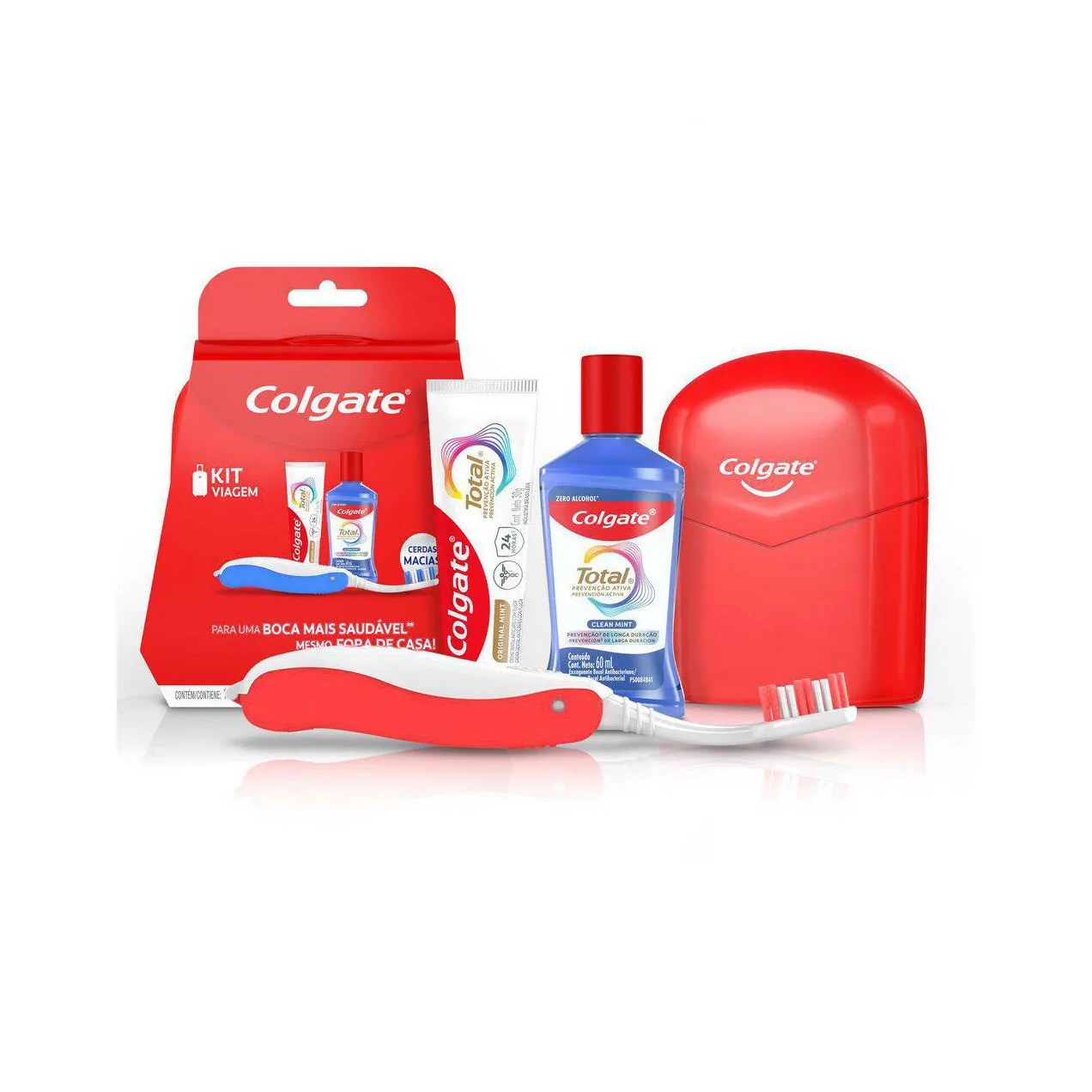 Kit Viagem Colgate Total Prevenção Ativa Enxaguante Bucal Sem Álcool 60ml + Pasta de Dente 30g + Escova de Dente