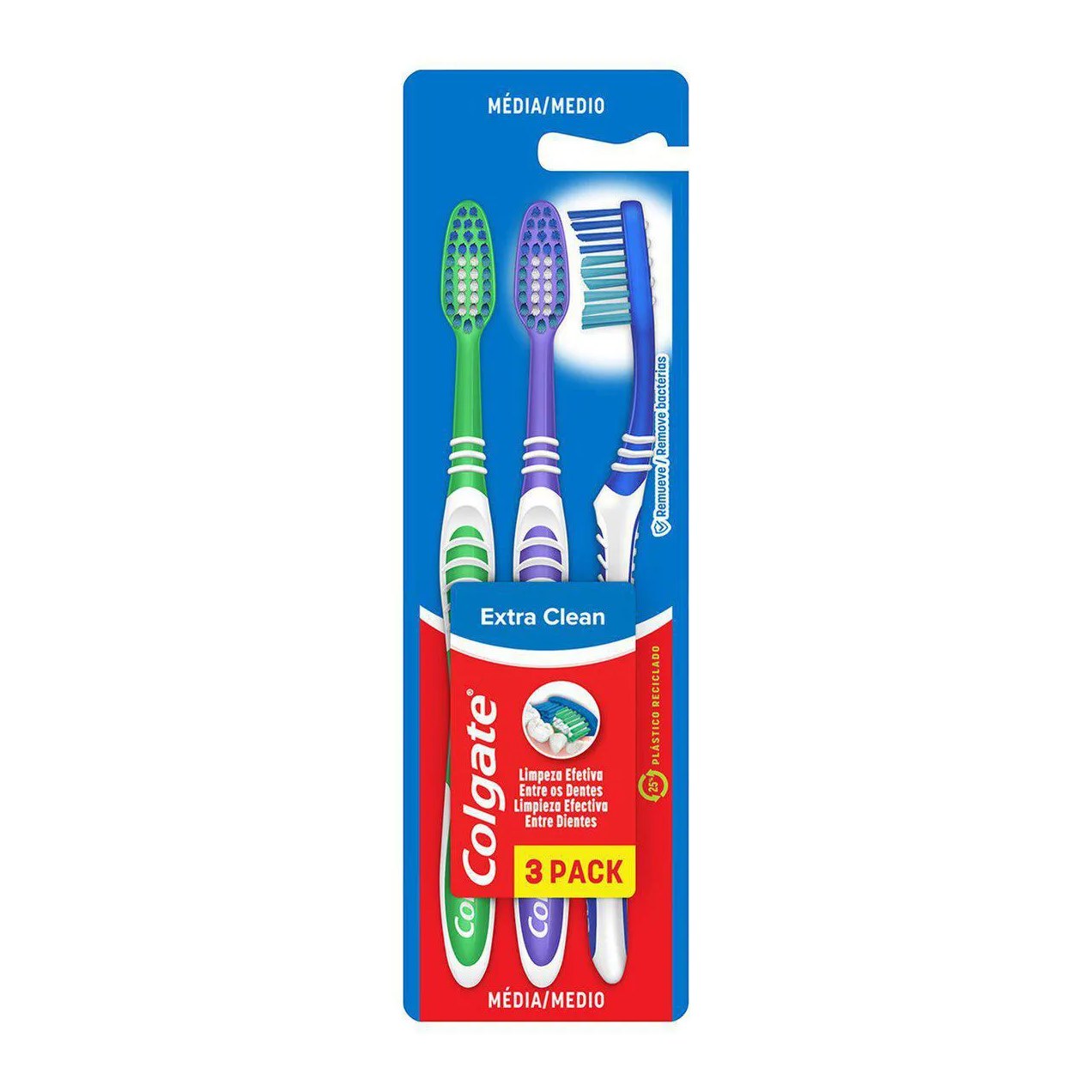 Escova de Dente Colgate Extra Clean Média com 3 unidades