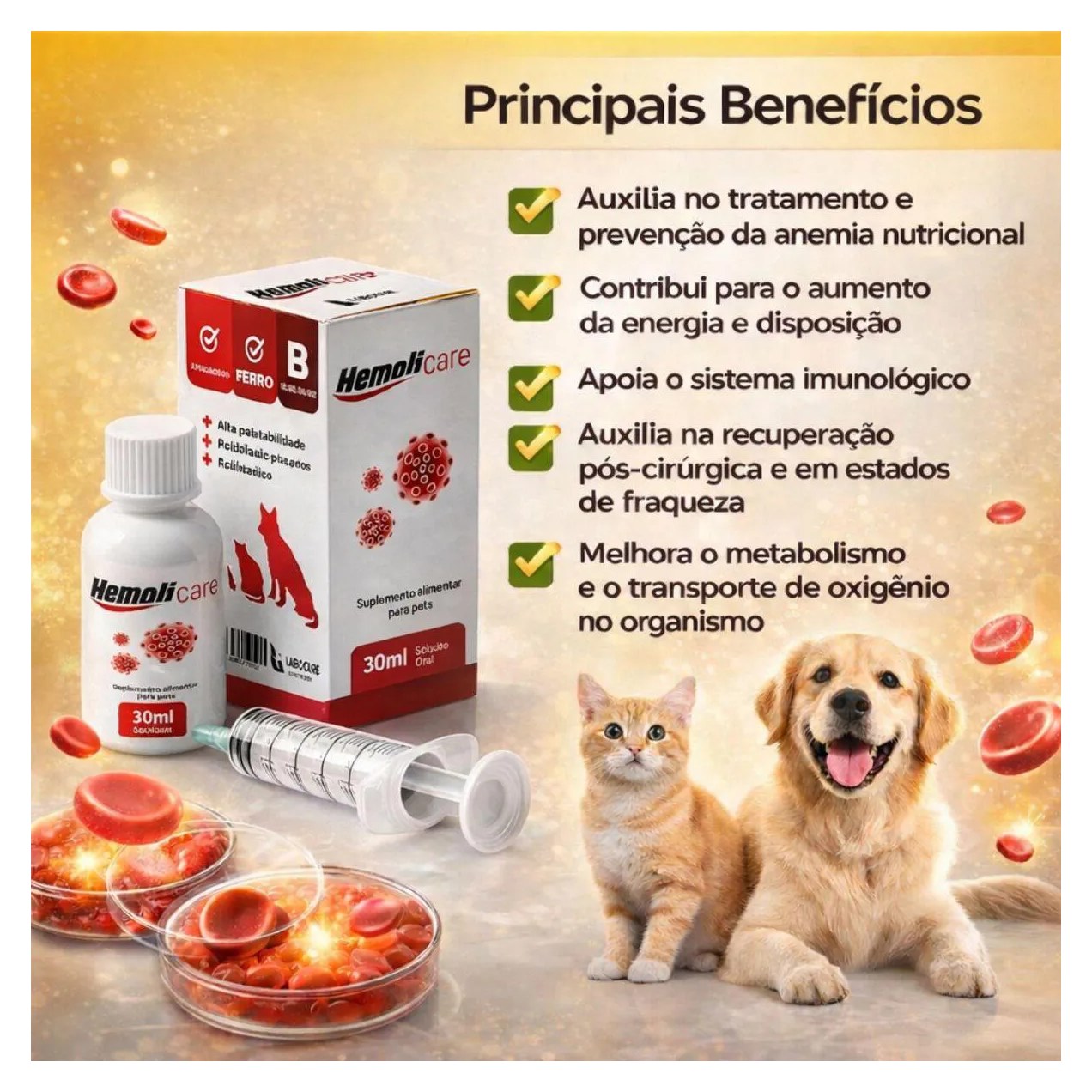Hemoli Care Multivitamínicos, Suplemento Alimentar para Cães e Gatos - 30Ml