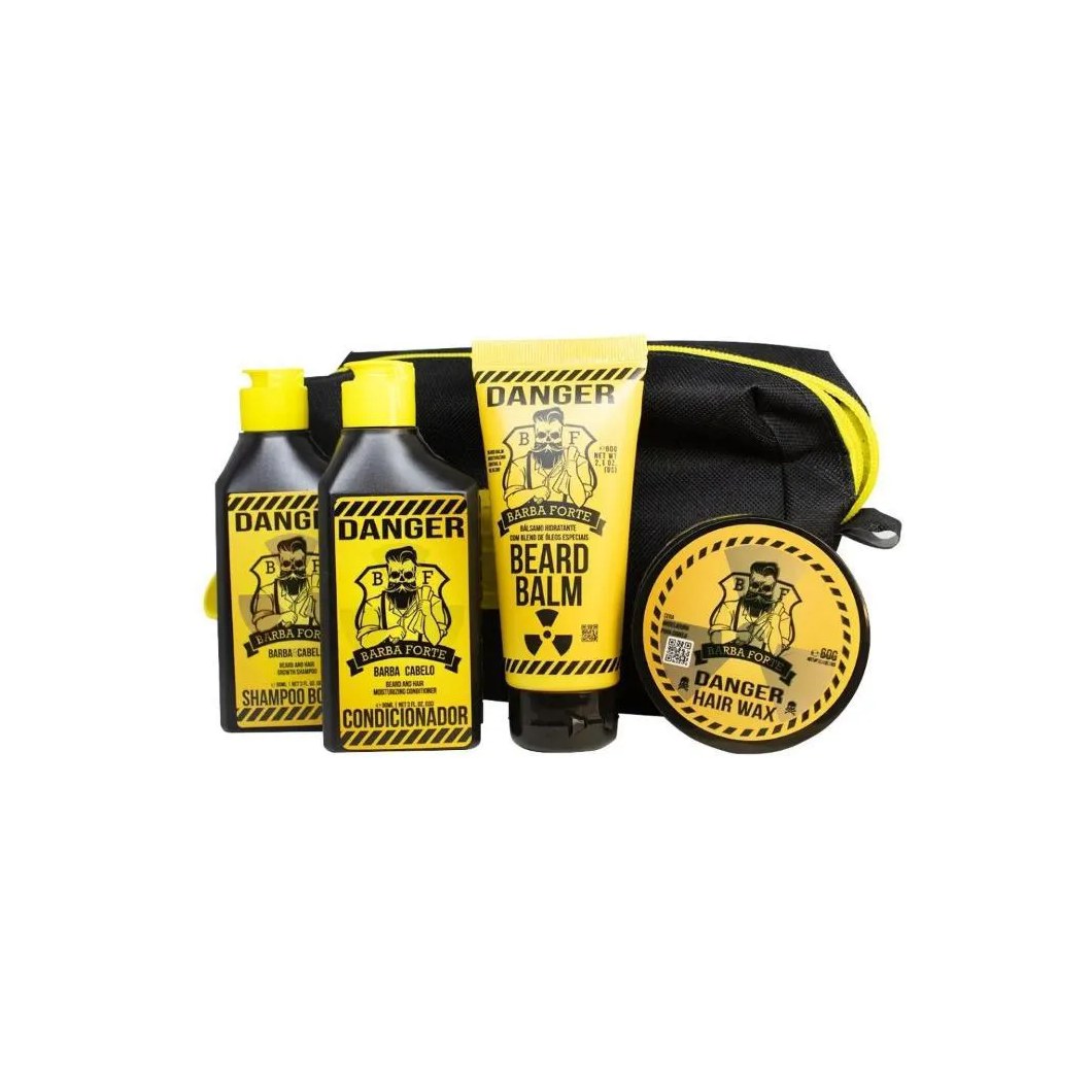 Barba Forte Danger Kit Viagem 4 Produtos + Necessaire