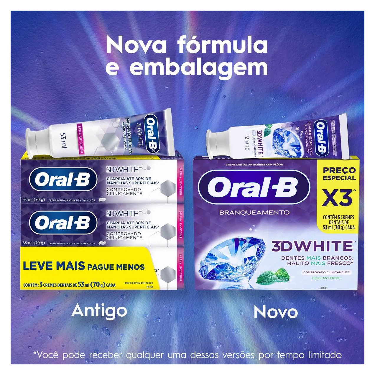 Creme Dental Oral-B 3D White Branqueamento 70g 3 unidades