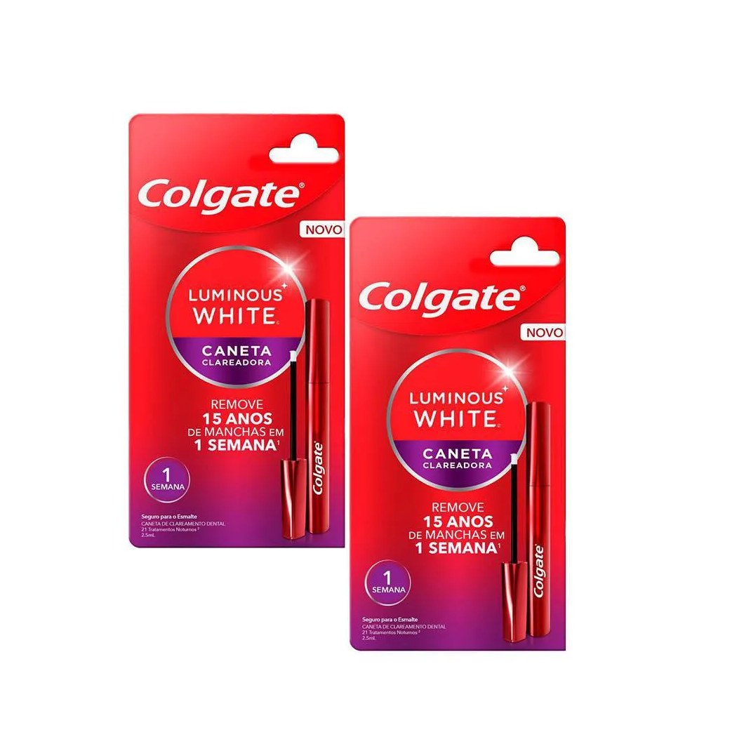 Kit 2 Canetas Clareadoras Colgate Luminous White Gloss 2.5Ml