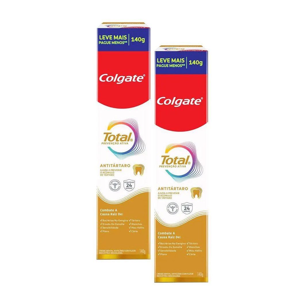 Kit 2 Cremes Dentais Colgate Total Anti Tártaro 140G