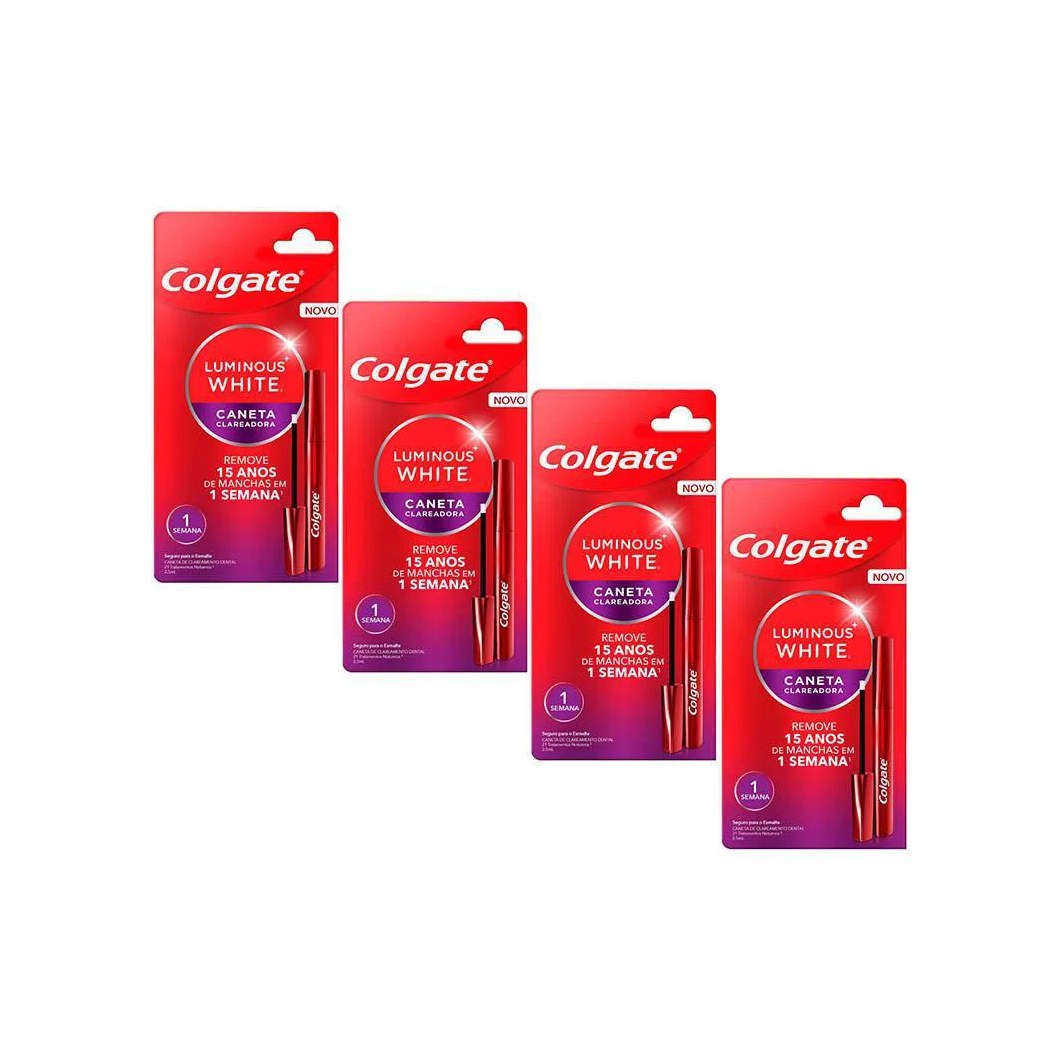 Kit 4 Canetas Clareadoras Dental Colgate Luminous White Gloss 2.5Ml