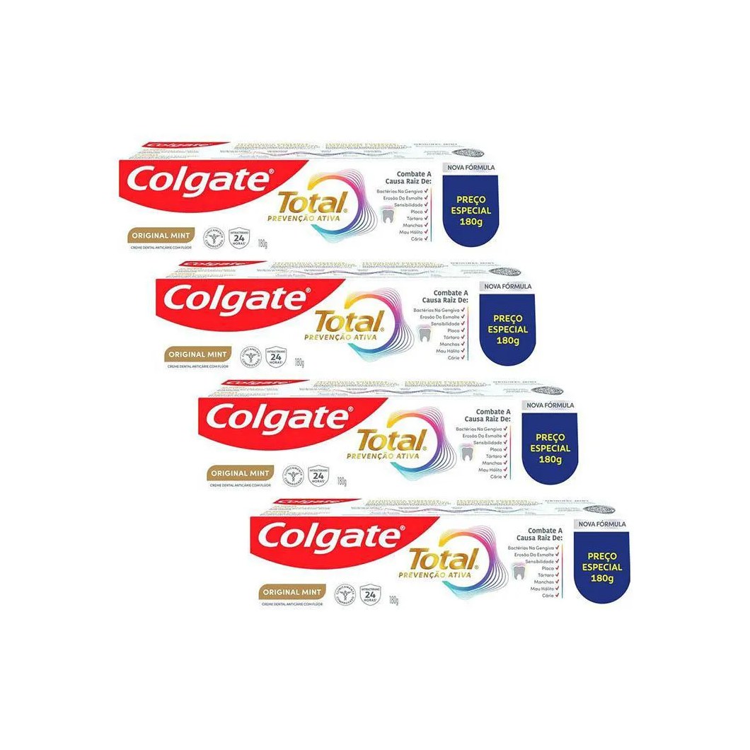 Kit 4 Cremes Dentais Colgate Total Mint Prevenção Ativa 180G