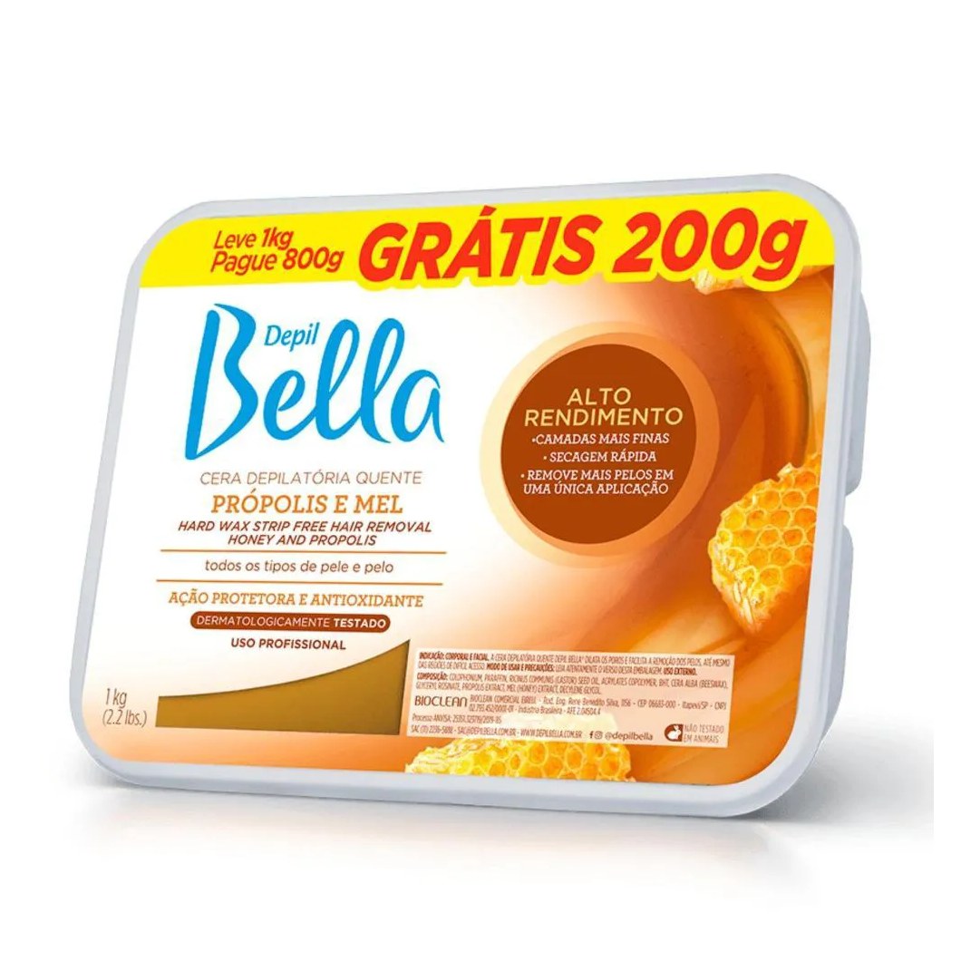Cera Quente Barra Depil Bella Própolis Mel 1Kg Grátis 200G