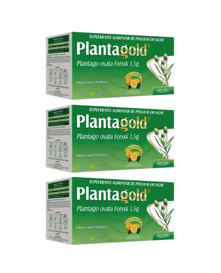 Kit 03 Unidades Regulador de Intestino Planta Gold Psyllium c/30 sachês de 5g Laranja Arte Nativa