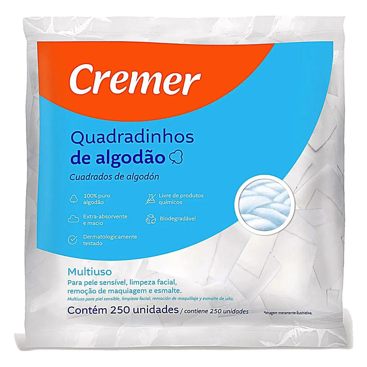 Quadradinhos de Algodão Cremer sem Perfume 250 Unidades