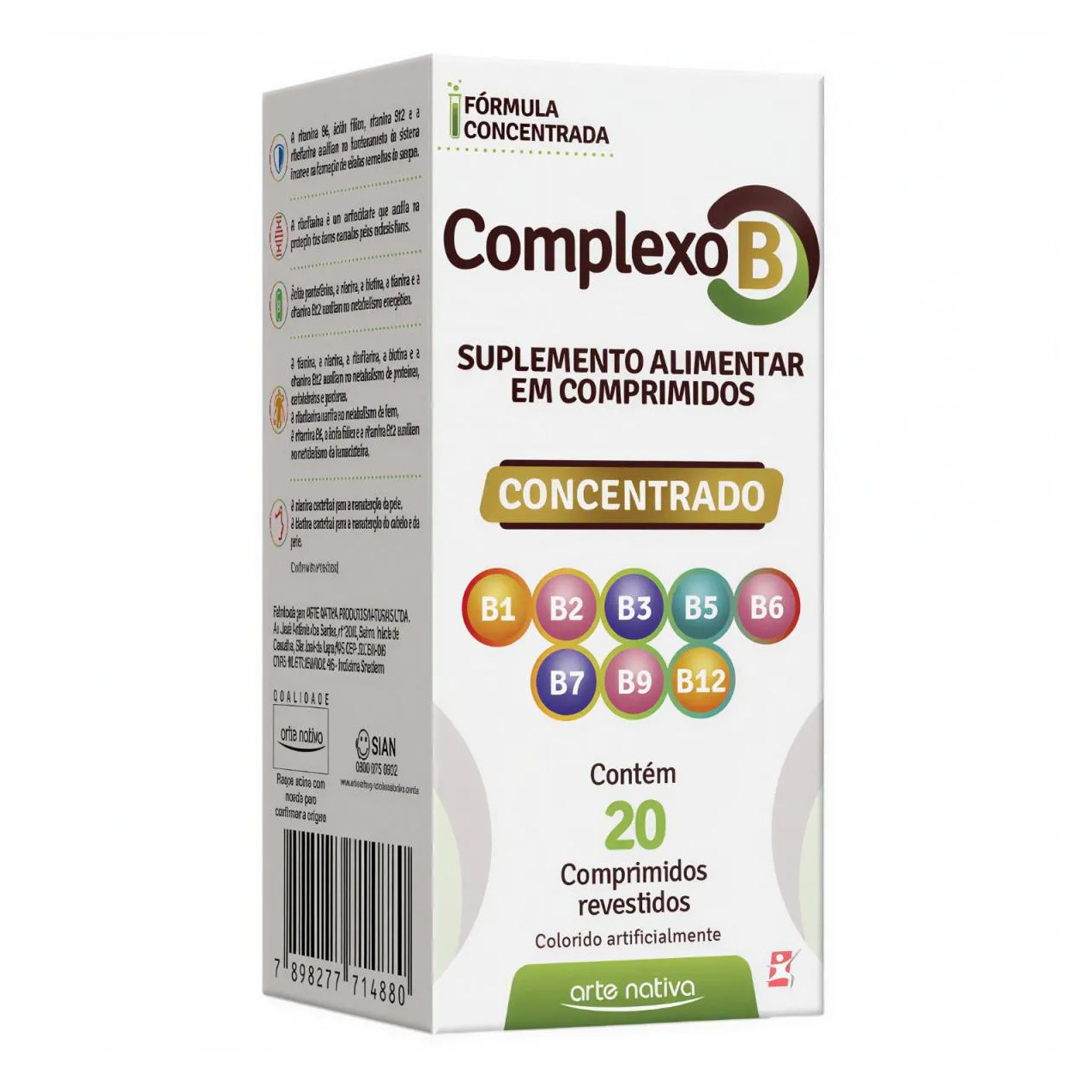 Complexo B Concentrado 8 Vitaminas 20 Comprimidos - Arte Nativa