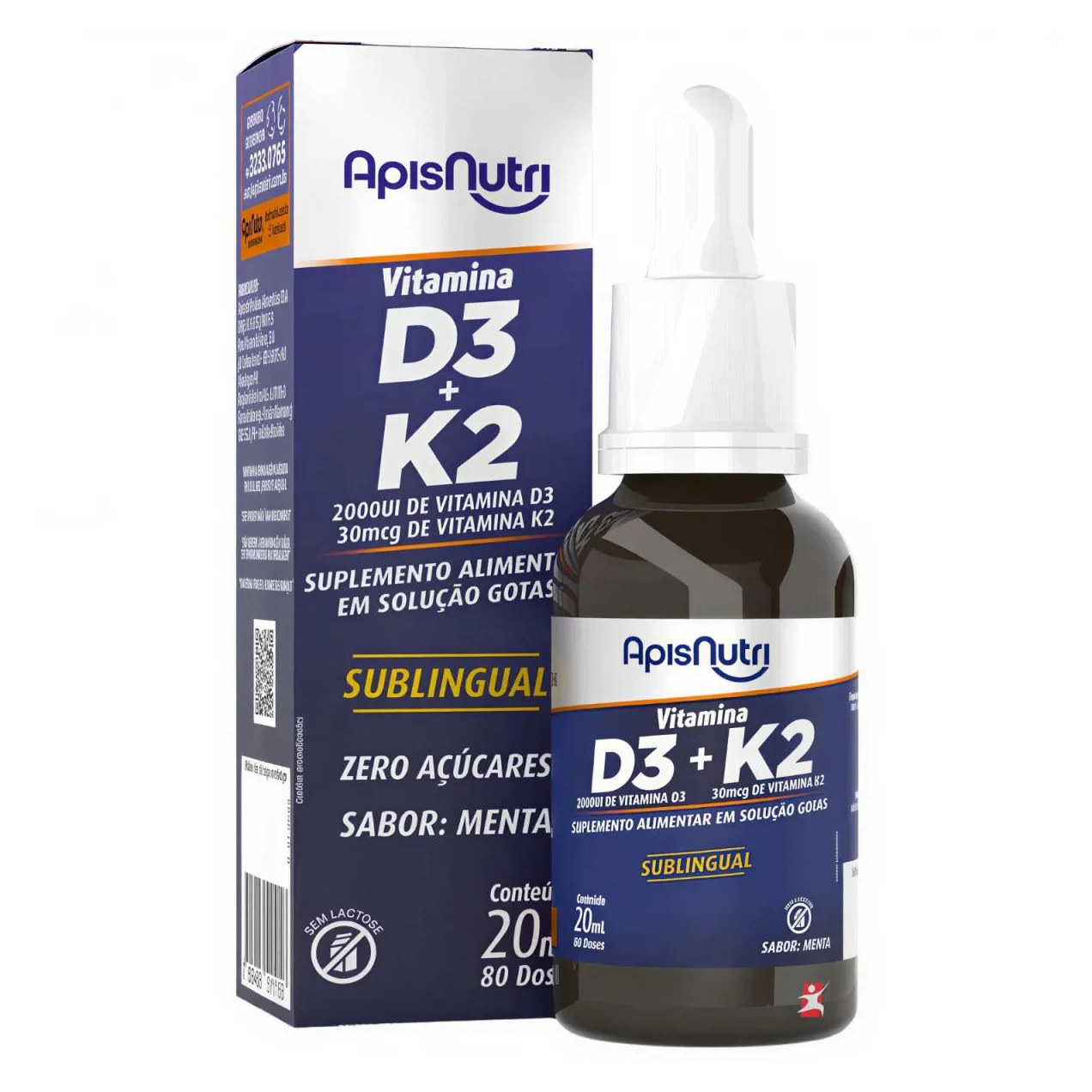 Vitamina D3 + Vitamina K2 Gotas 80 Doses Por Frasco Menta 20Ml - Apisnutri