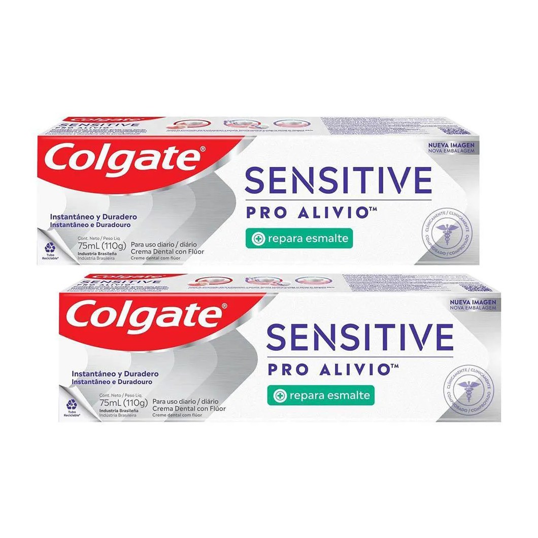 Kit 2 Cremes Dentais Colgate Repara Esmalte Sensitive Pro-Alívio 110G