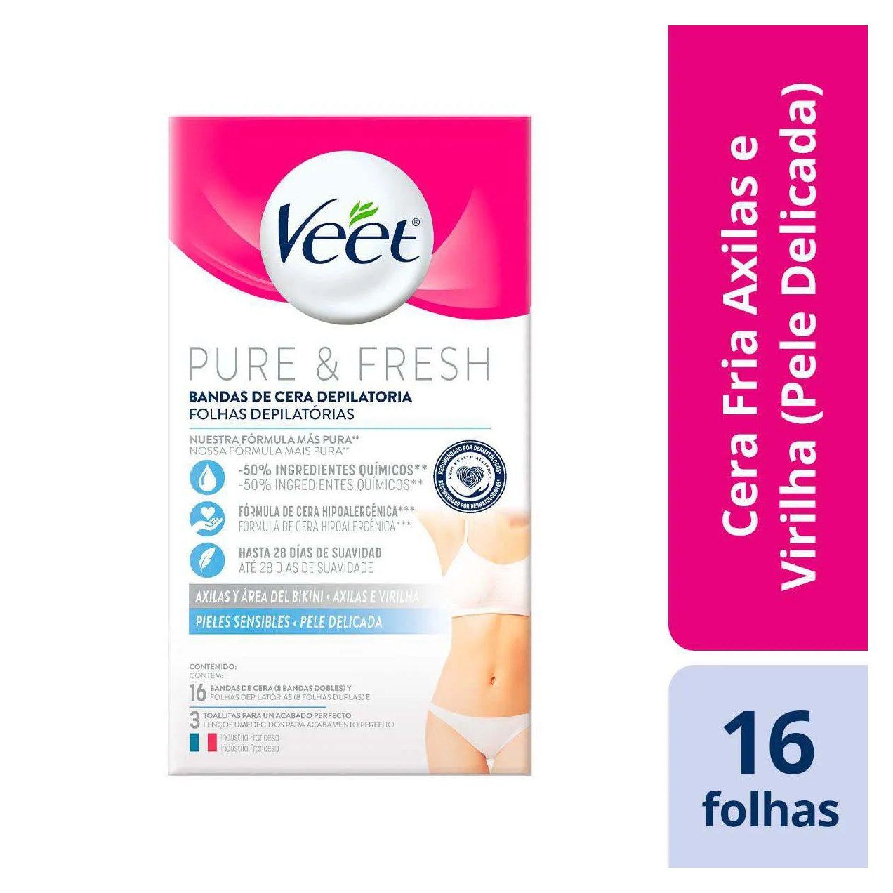 Folha Depilatória Axilas e Virilhas Veet Pure & Fresh 16 unidades