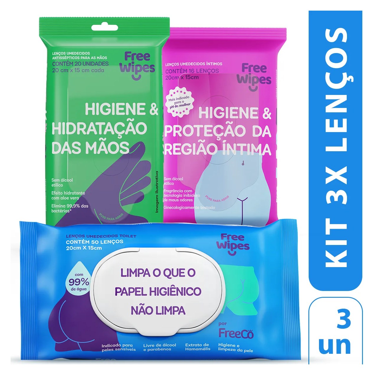 Lenço Umedecido Free Wipes Limpeza Depois do Nº2 50 unidades