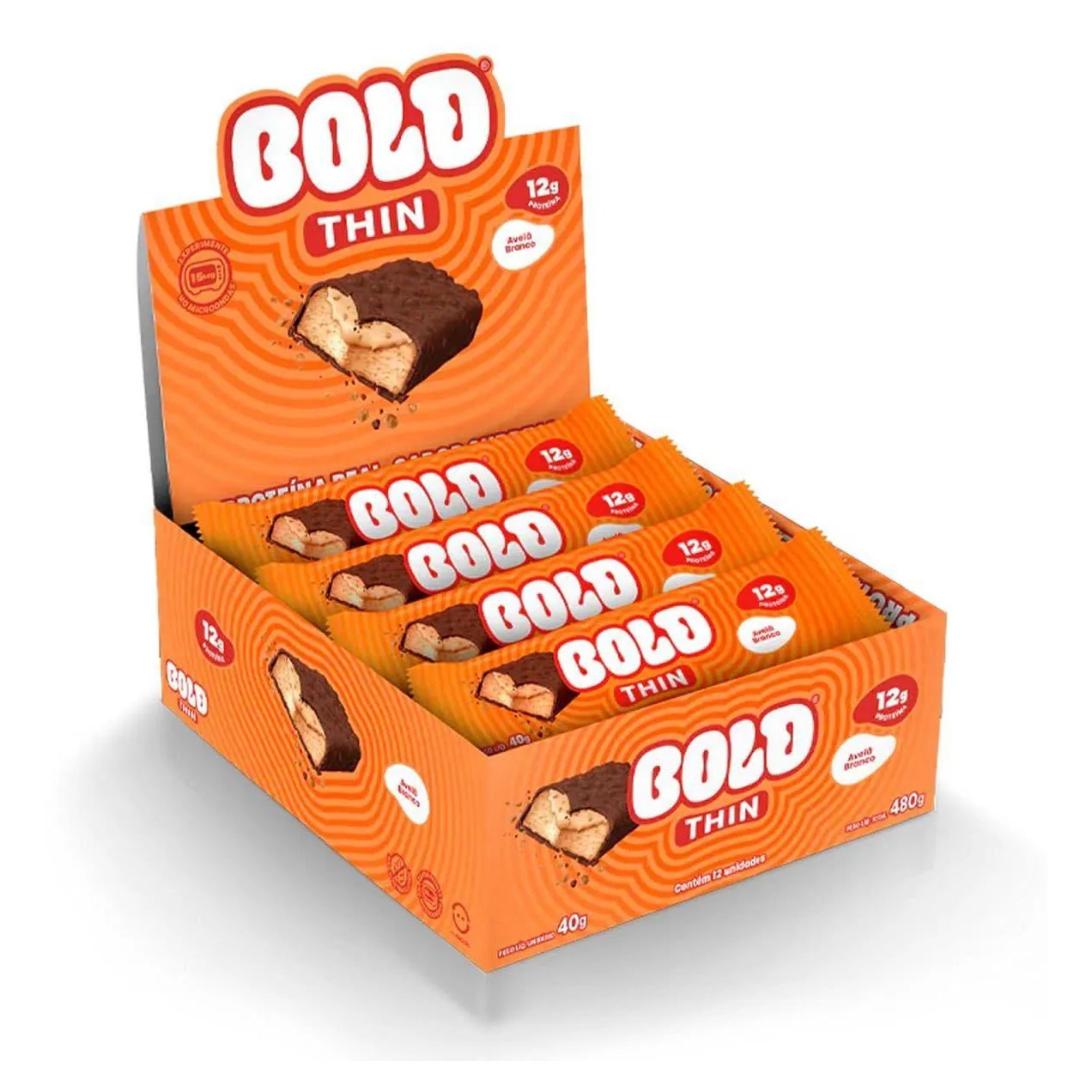 Barra de Proteina Thin - 12 Unidades 40G Avelã Branco - Bold