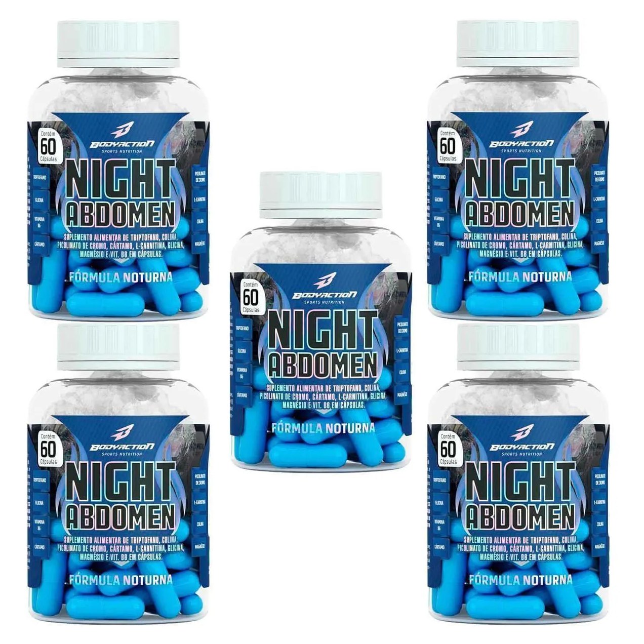 Kit 5X Night Abdomen - 60 Cápsulas -  Bodyaction