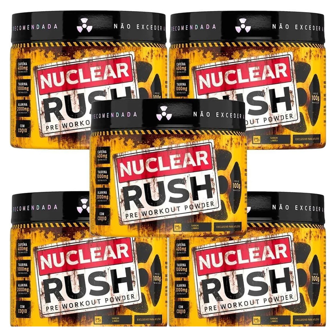Kit 5X Nuclear Rush Pre Workut Powder - 100G Limão - Bodyaction