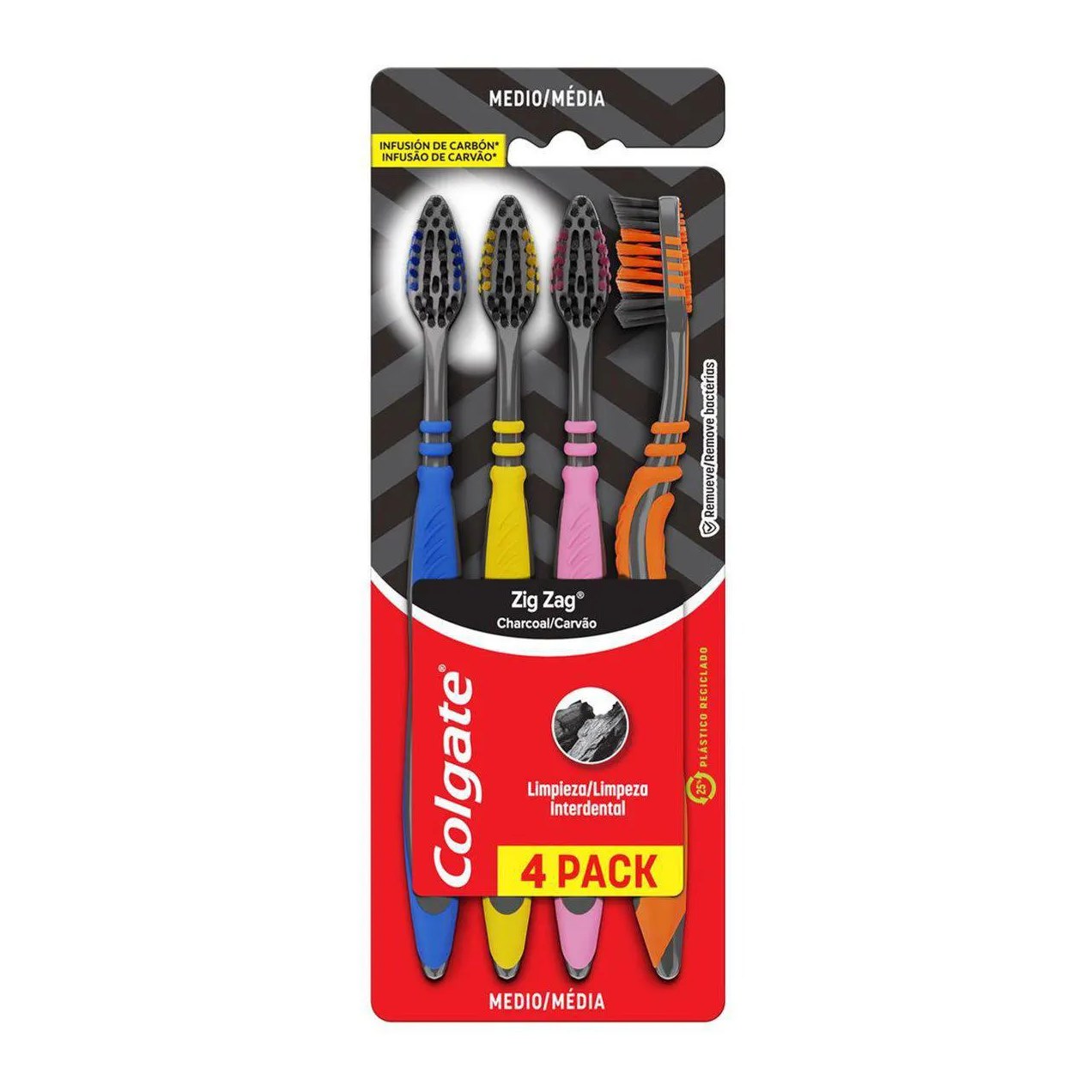 Escova de Dente Colgate ZigZag Carvão 4 unidades