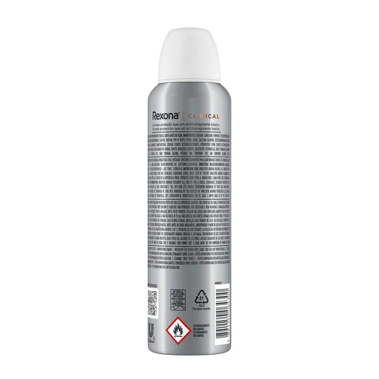 Desodorante Antitranspirante Aerosol Rexona Clinical Extra Dry Feminino 96h 150ml