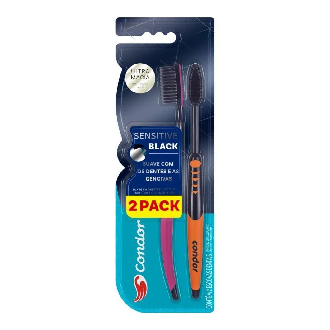 Escova Condor Sensitive Black Ultramacia 8114 (Sortido) - Embalagem com 2 Unidades