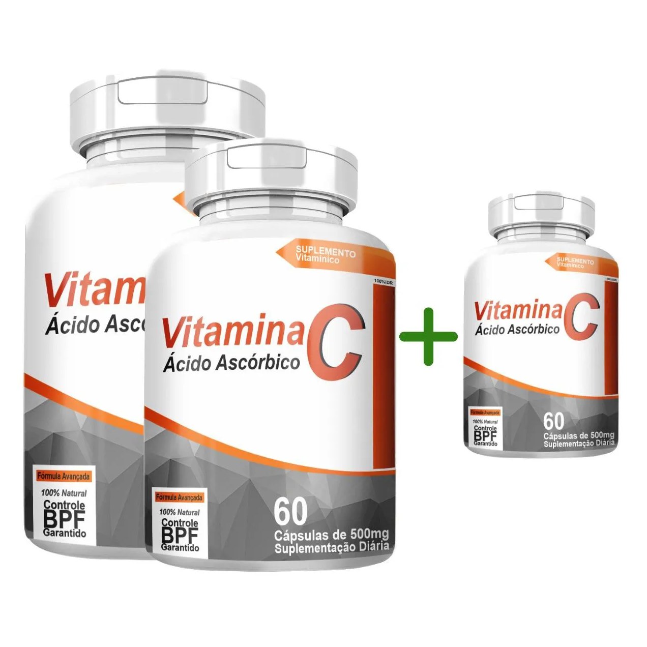 Vitamina C Revestida Ácido Ascórbico Compre 2 Leve 3 com Total de 180 Capsulas