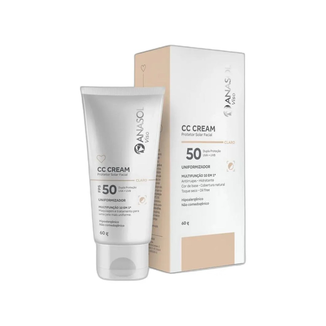 Protetor Solar Facial Cc Cream Fps 50 Cor Claro 60G - Anasol