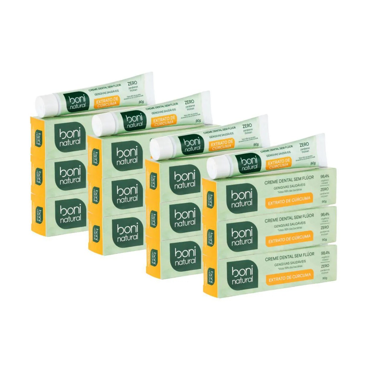 Kit 12 Creme Dental Boni Natural Hortela e Curcuma 90G