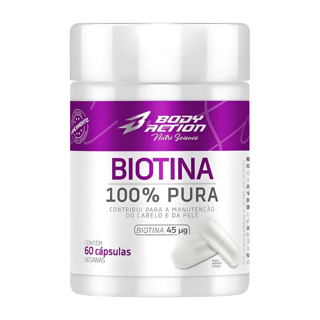 Biotina 100% Pura 45Mcg 60 Cápsulas - Bodyaction