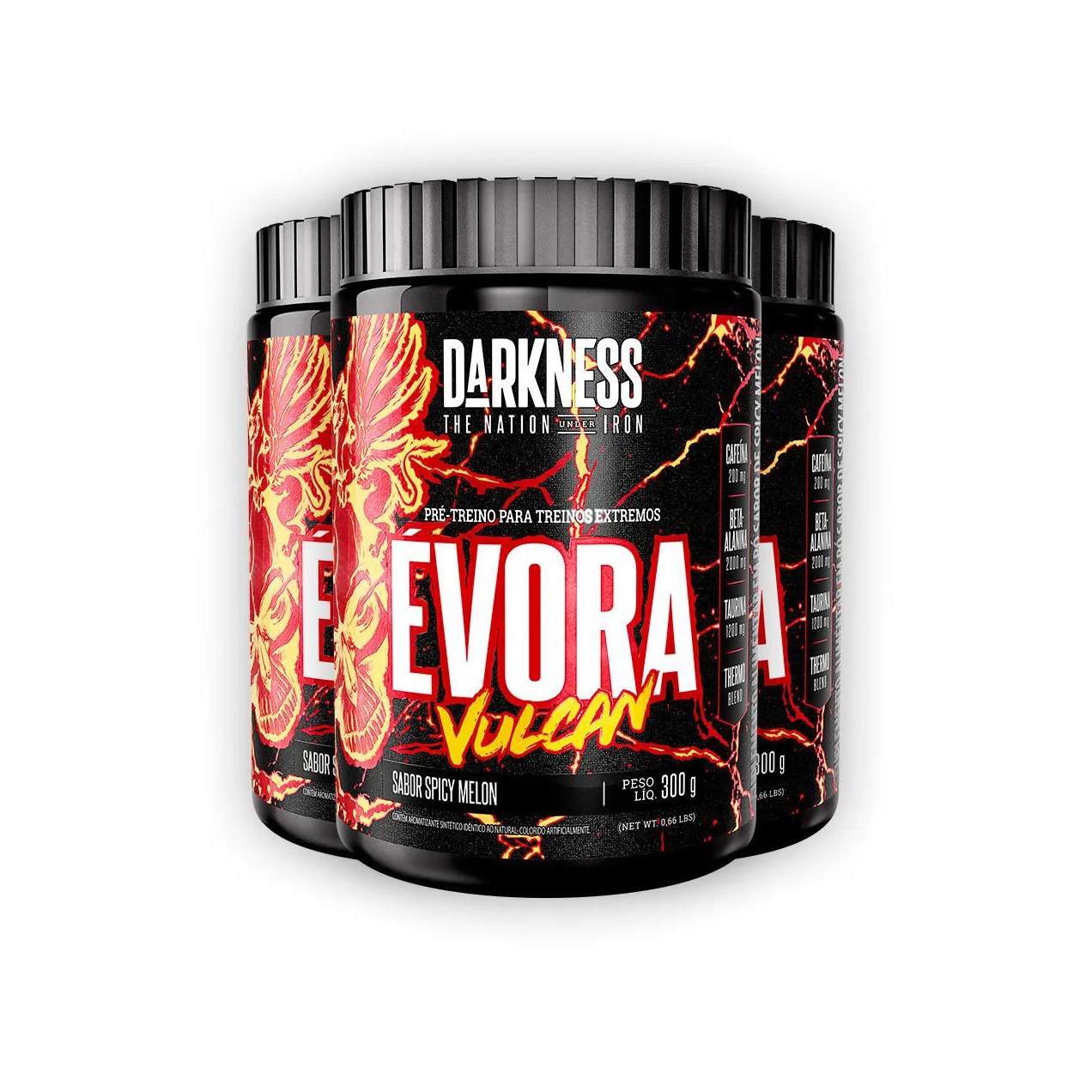 Kit 3 Pré Treino Évora Vulcan Darkness Spic Melon 300G