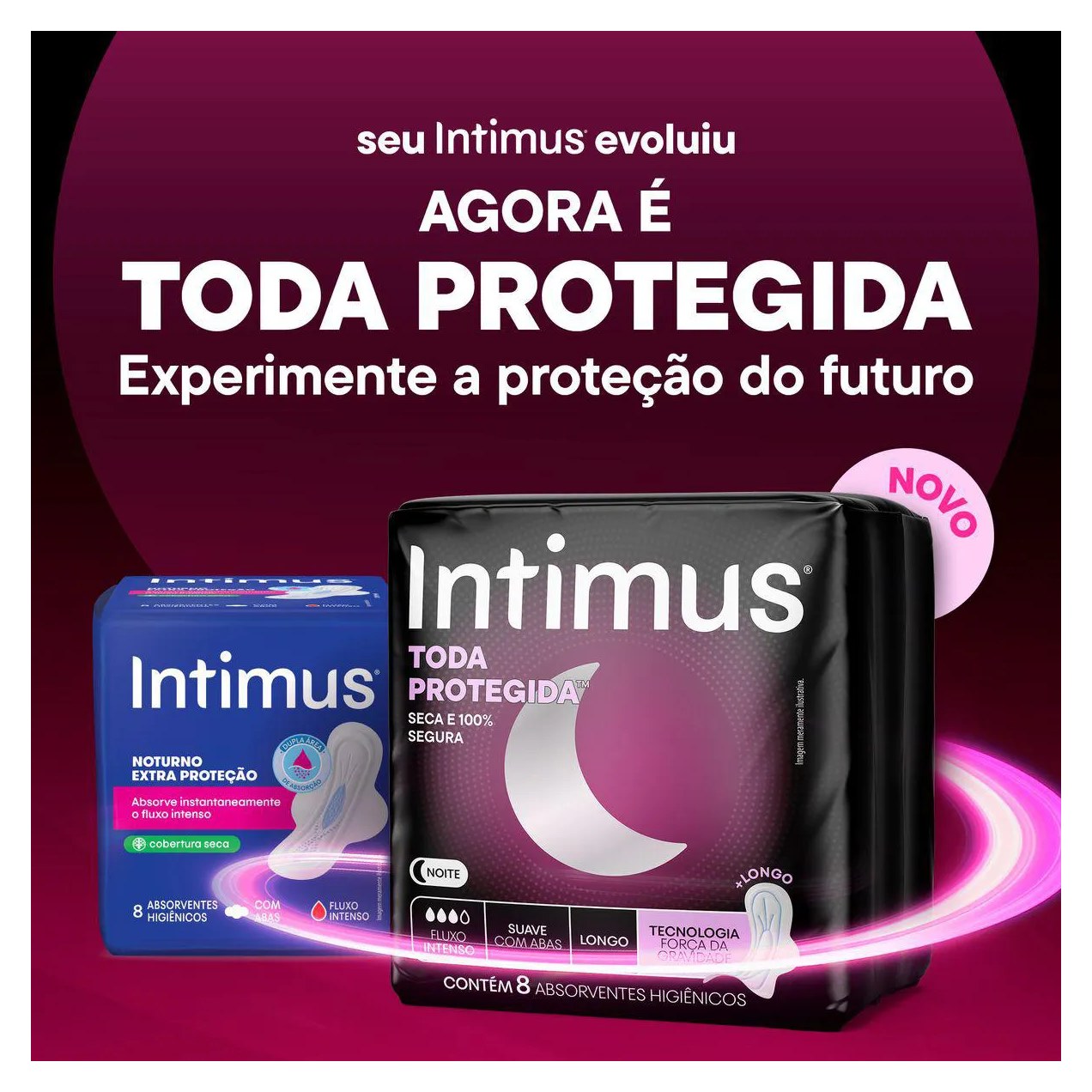 Absorvente Intimus Noturno Toda Protegida Cobertura Suave Com Abas 16 unidades