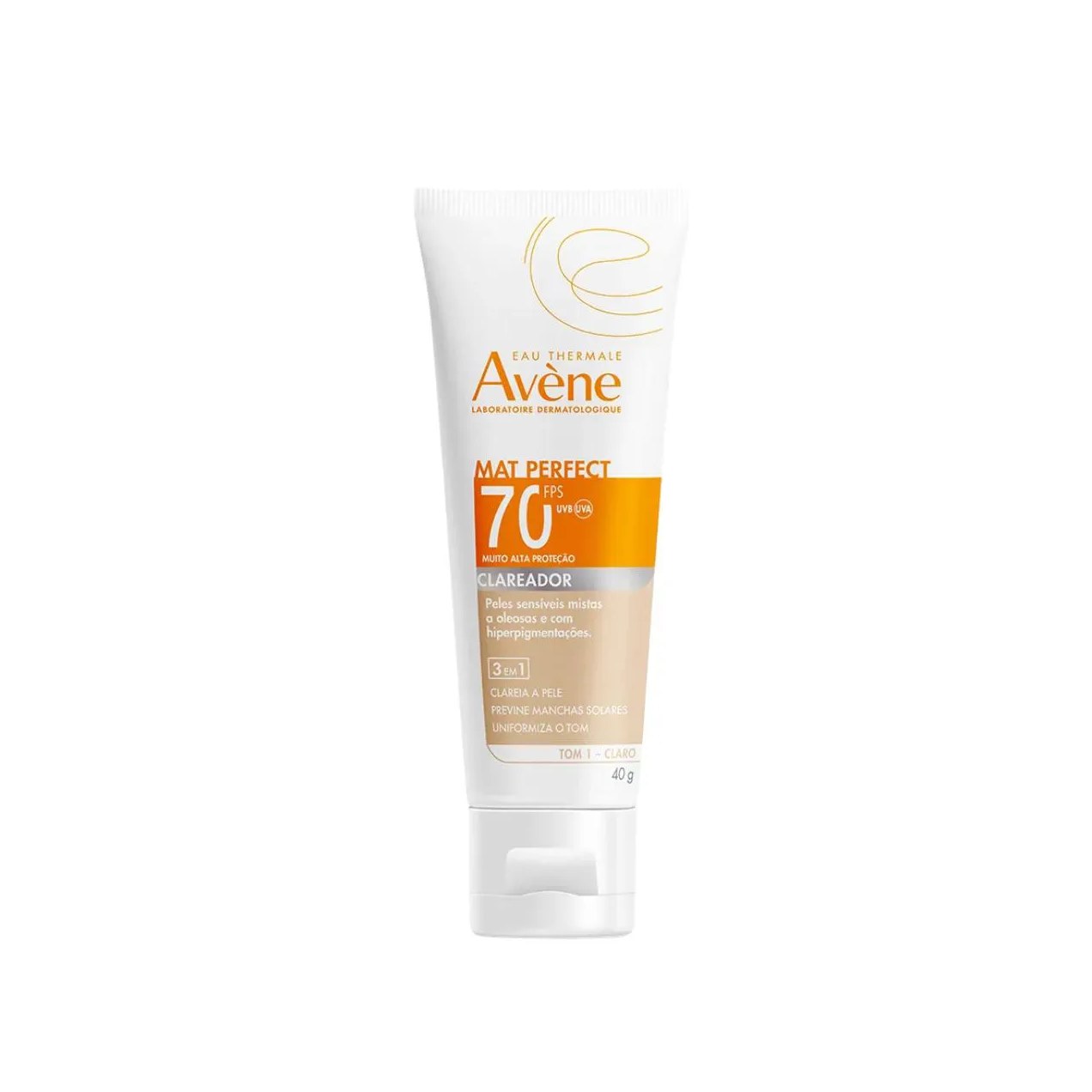 Protetor Solar Facial Avène Mat Perfect sem Cor Clara Fps70 40g