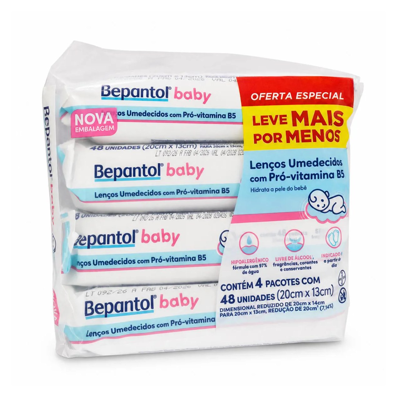2 Kit Lenço Umedecido 48x4 Leve Mais/Por Menos Bepantol Baby