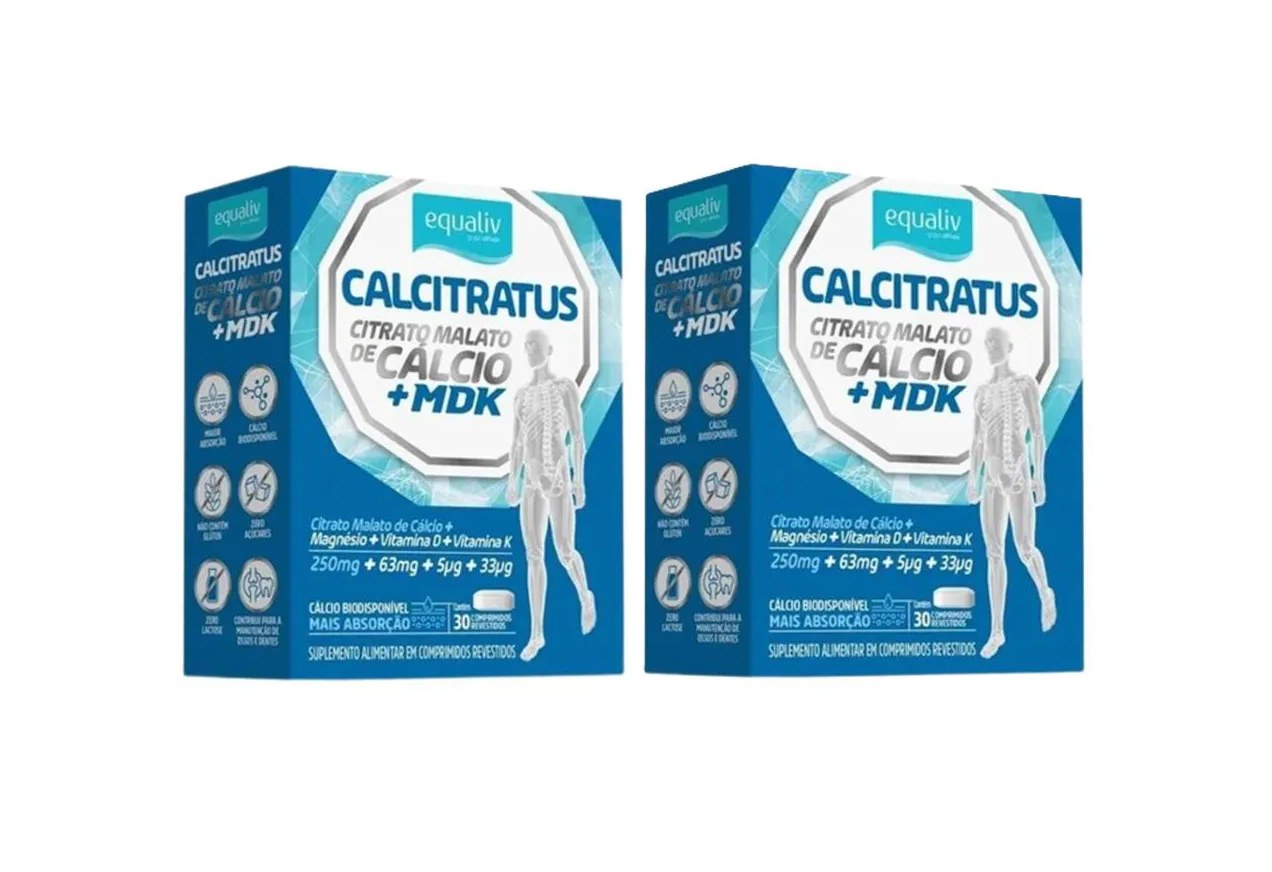 KIT 2 CALCITRATUS + MDK CITRATO MALATO CáLCIO EQUALIV 30CáP