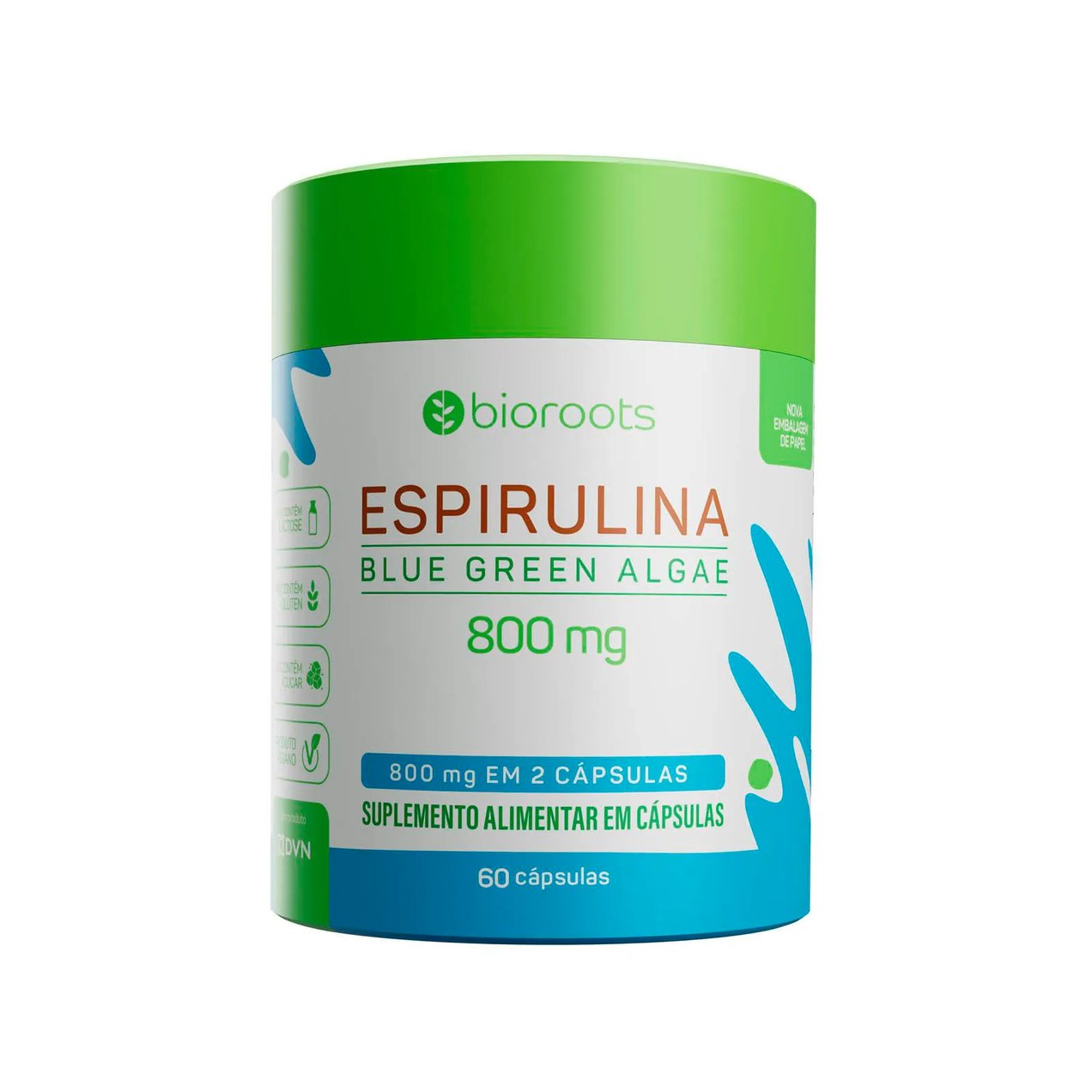 Espirulina Blue Green Algae 400mg com 60 unidades - Bioroots