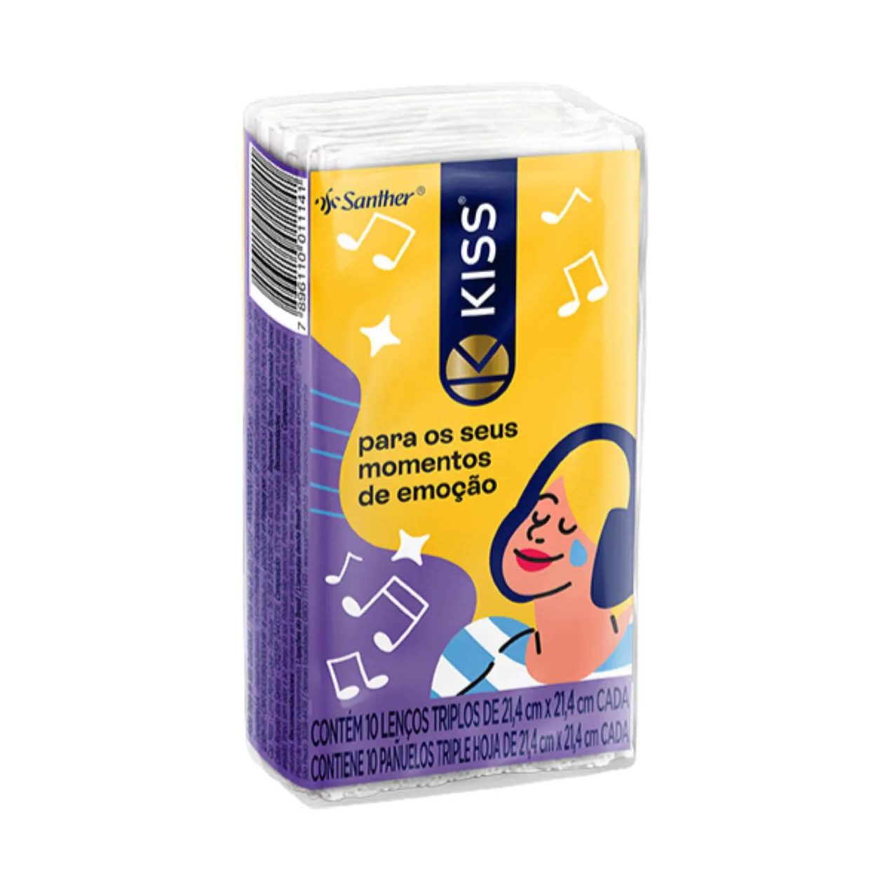 Lenço de Papel Kiss Folha Tripla com 10 Unidades