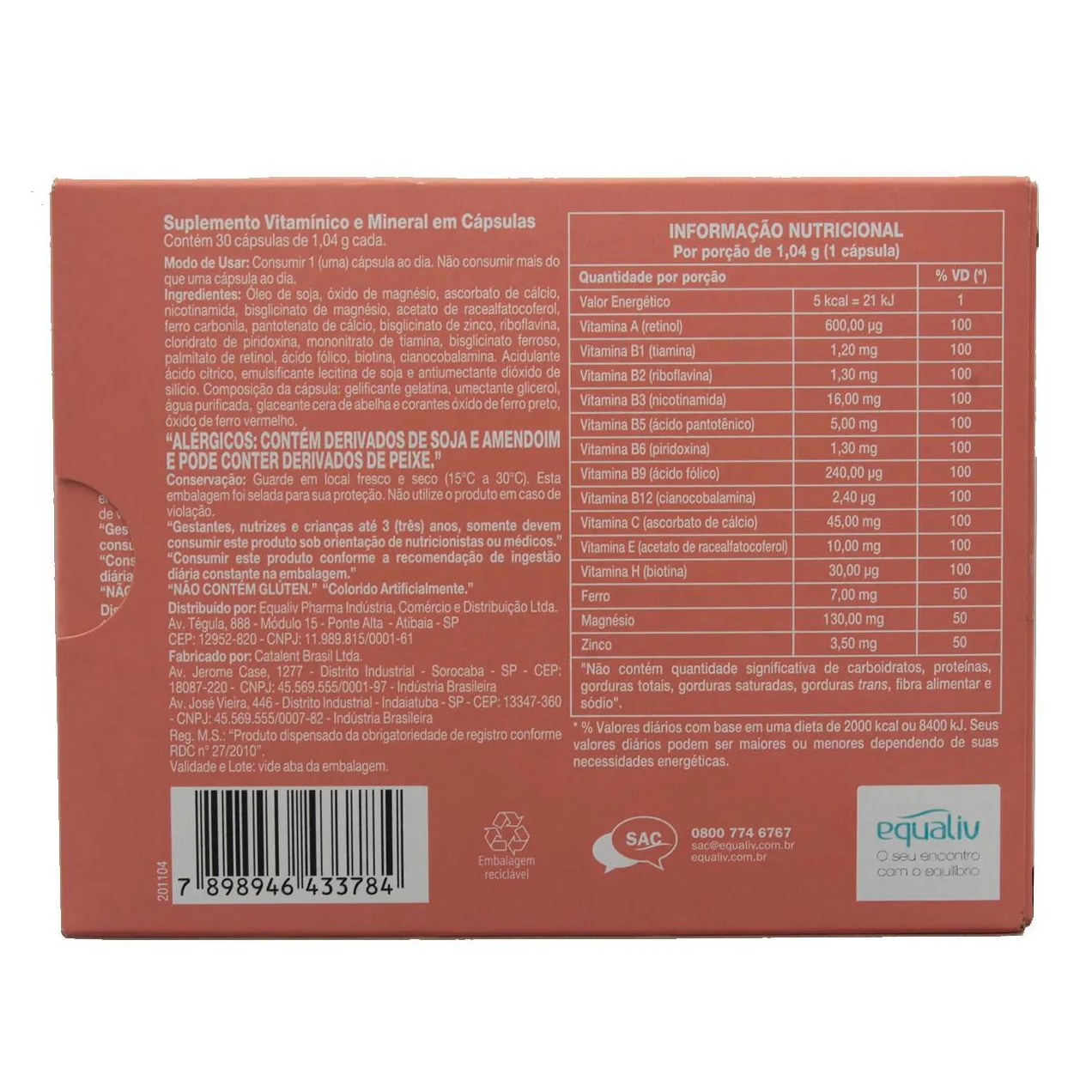 Suplemento Vitamínico Equaliv Reinforce Cabelos & Unhas com 30 cápsulas