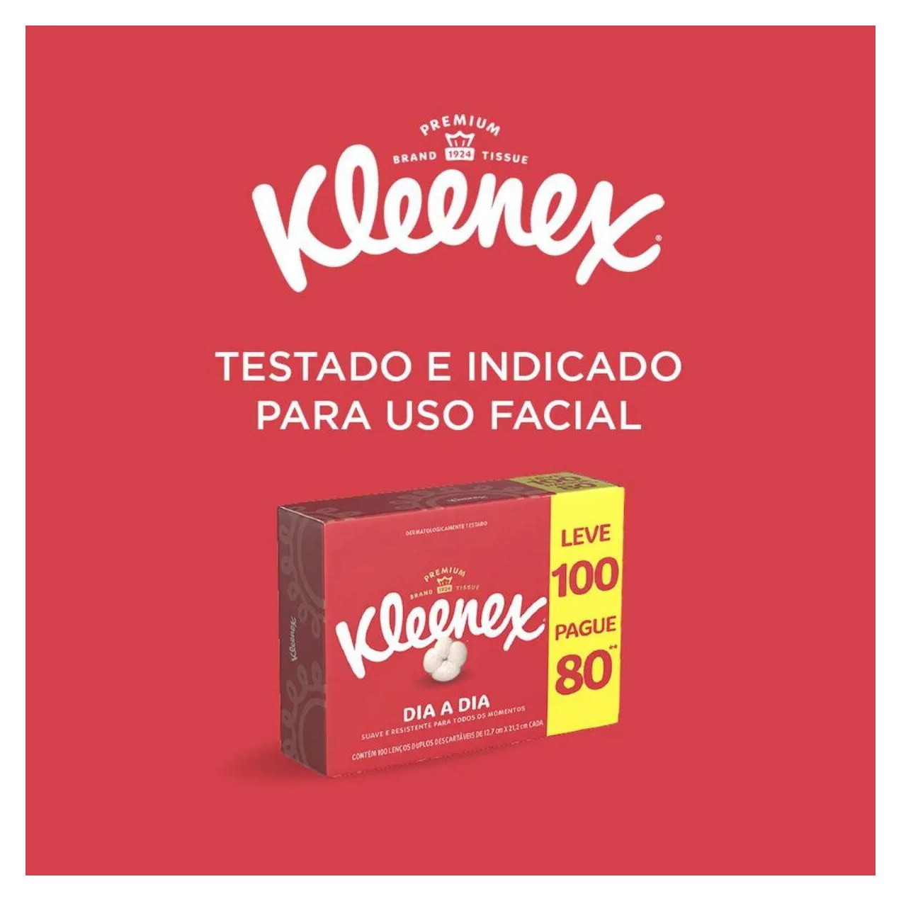 Lenço de Papel Kleenex com 100 Unidades