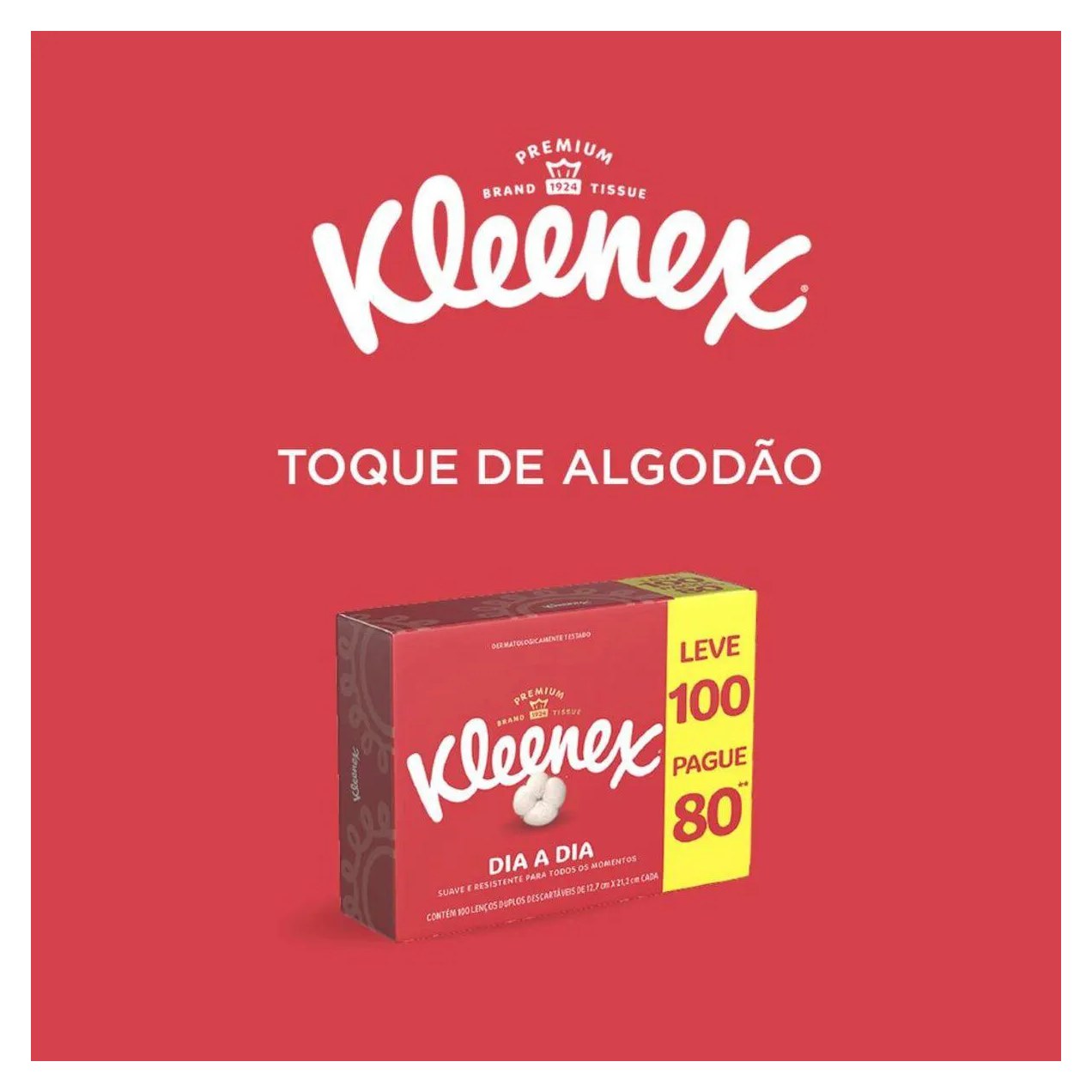 Lenço de Papel Kleenex com 100 Unidades