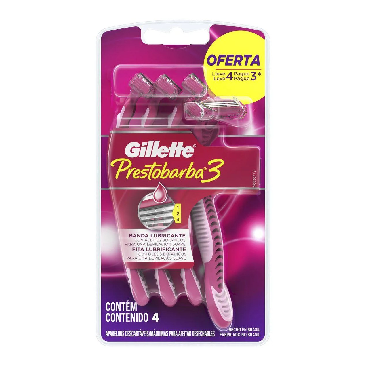 Aparelho de Depilação Gillette Prestobarba 3 Feminino com 4 Unidades