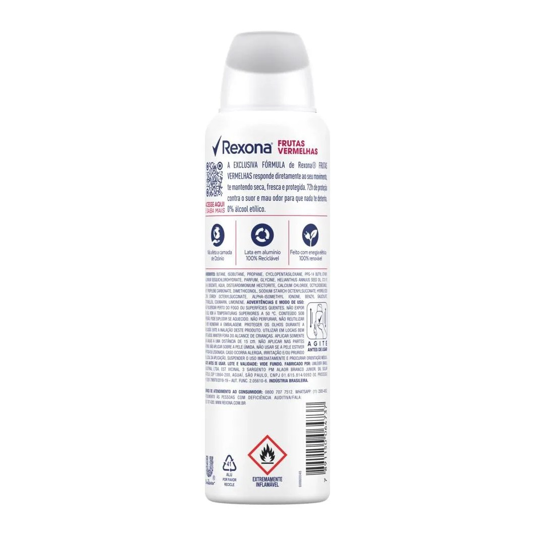 Desodorante Antitranspirante Aerosol Rexona Frutas Vermelhas Feminino 72h 150ml