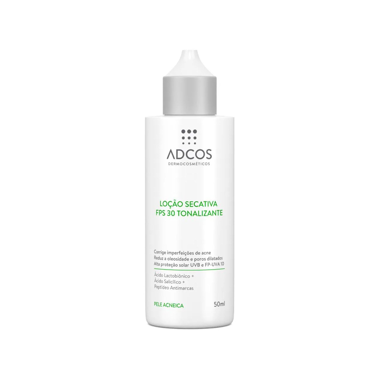 Loção Secativa Facial Adcos Tonalizante Acne Solutions FPS 30 com 50ml