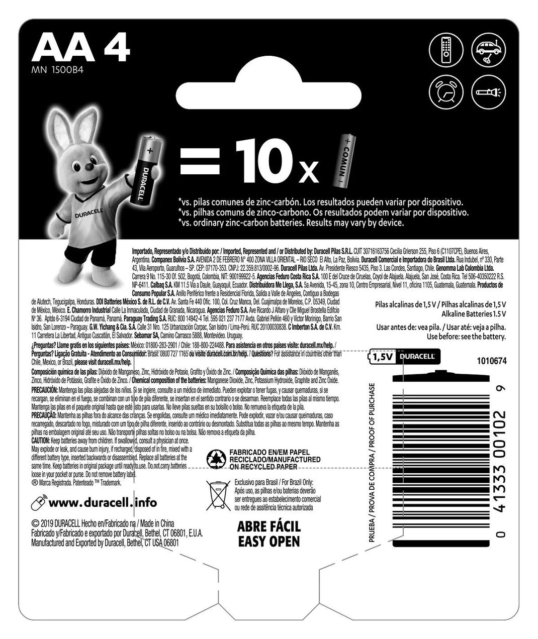 Pilha AA Duracell Alcalina com 4 unidades