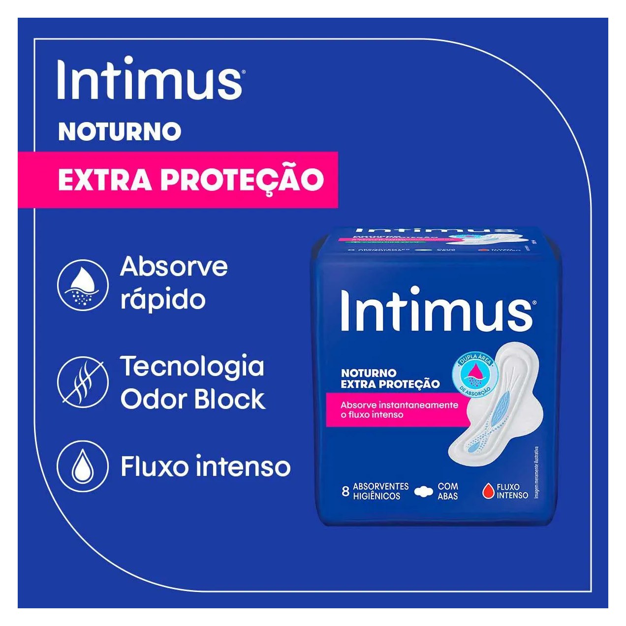 Absorvente Intimus Noturno Toda Protegida Cobertura Seca Com Abas 30 unidades