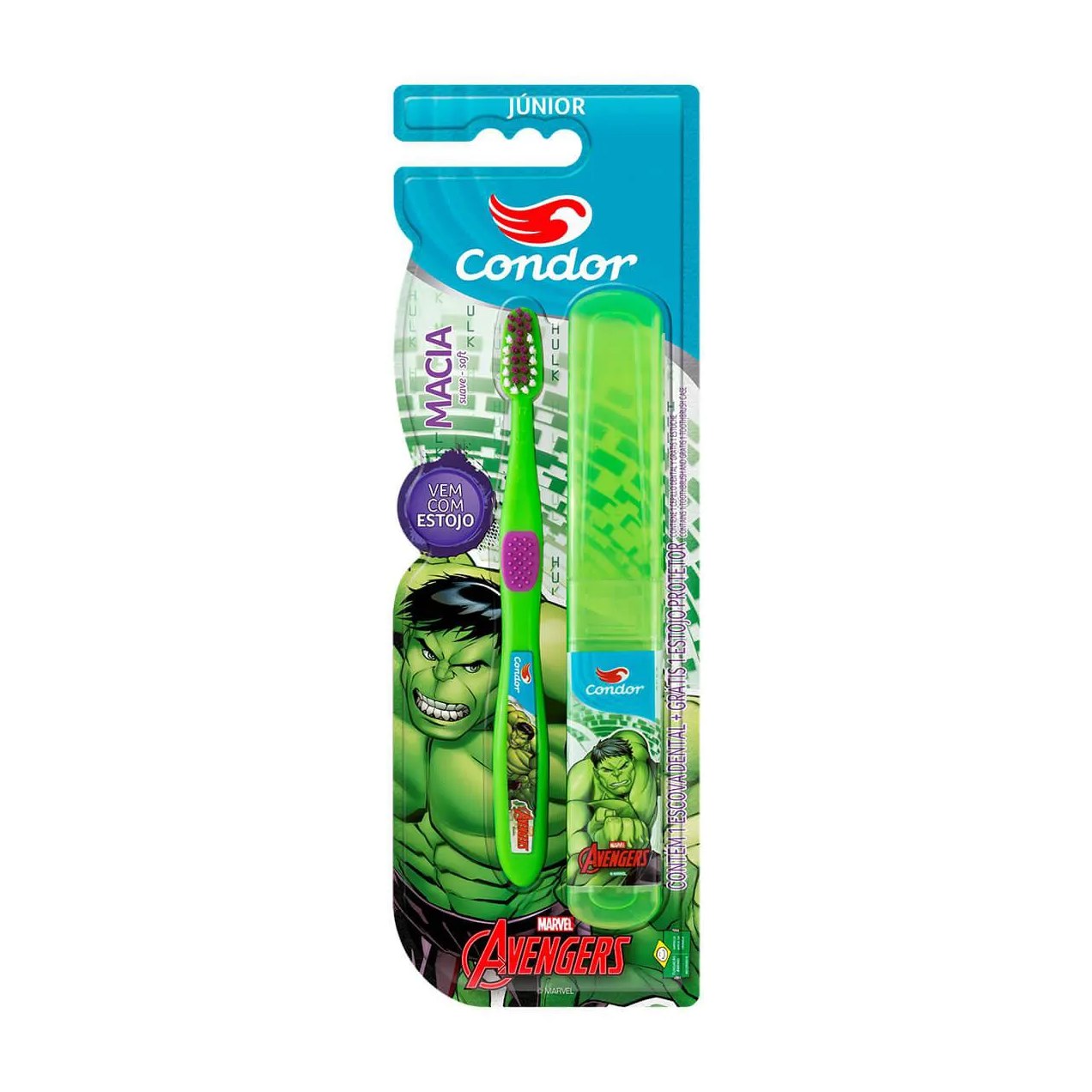 Escova de Dente Infantil Condor Júnior Avengers Macia com 1 unidade + Estojo